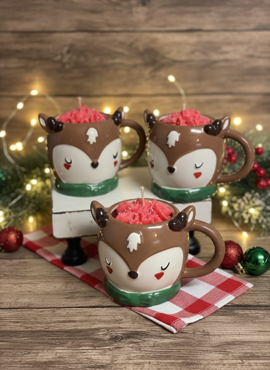 Strawberry Snowflake Reindeer Candles