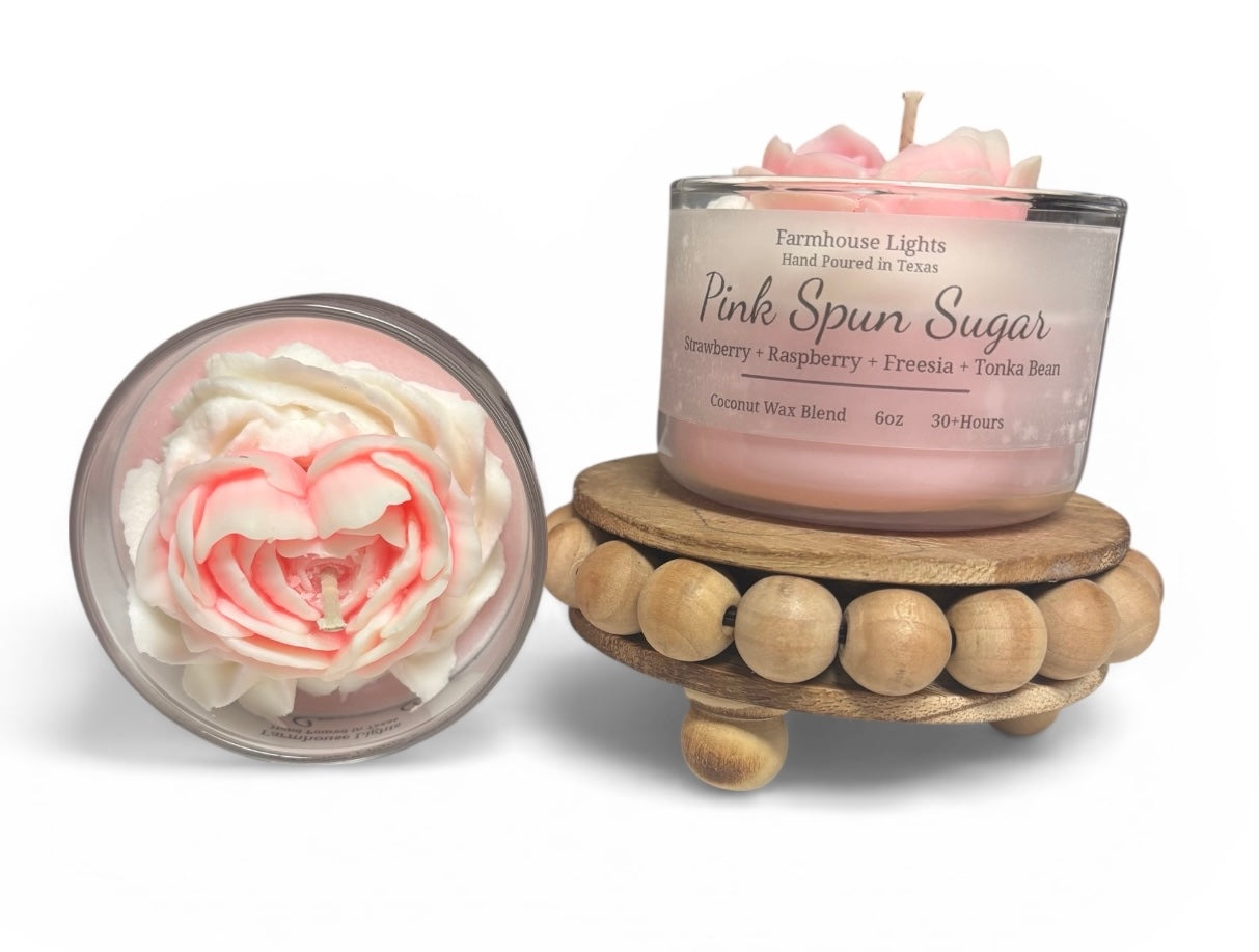Pink spun sugar candle